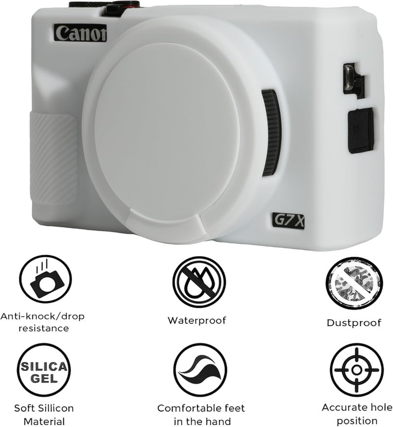 AEXUTDA Case for Canon Powershot G7X Mark III Digital Camera, G7X Mark iii Camera Silicone Case, Anti-Scratch Slim Fit Soft Skin, G7X Mark 3 Accessories with Detachable Lens Cover - White - Image 3